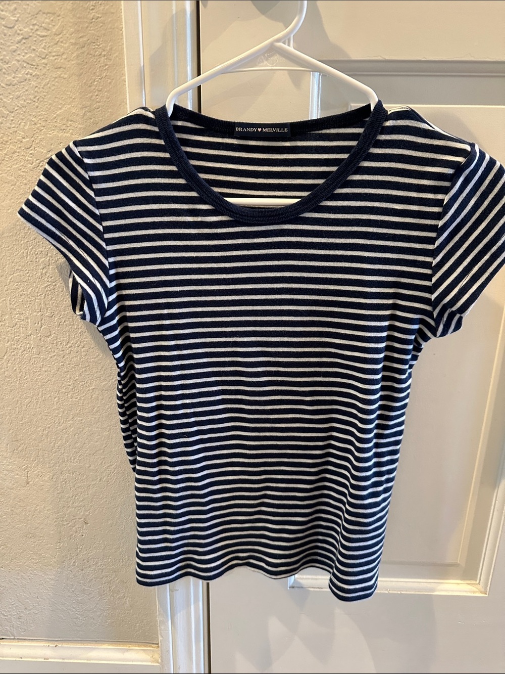Brandy Melville Navy & White Striped Short Sleeve Tee